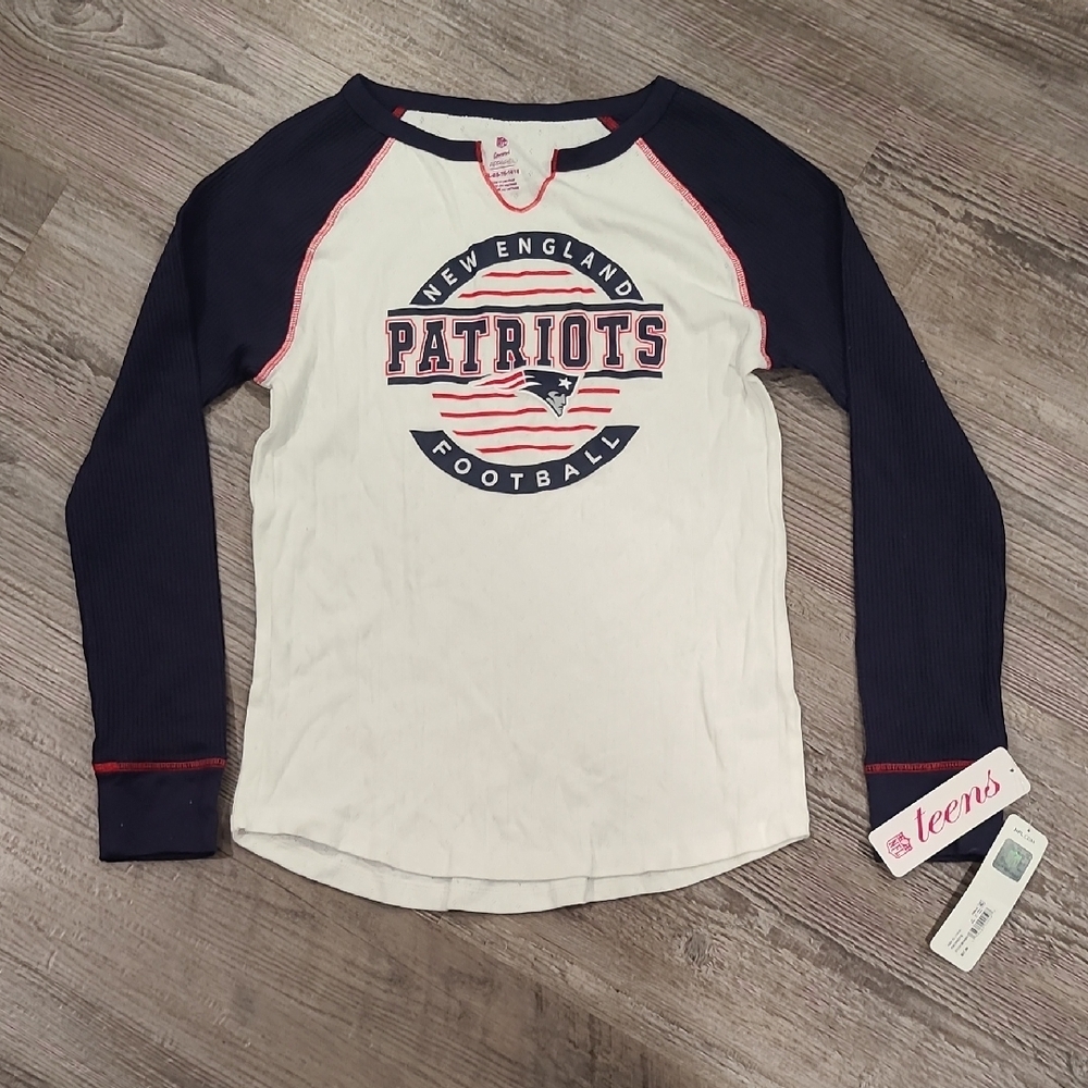 NFL New England Patriots Navy and White Long Sleeve Thermal Tee Size XL 14/16